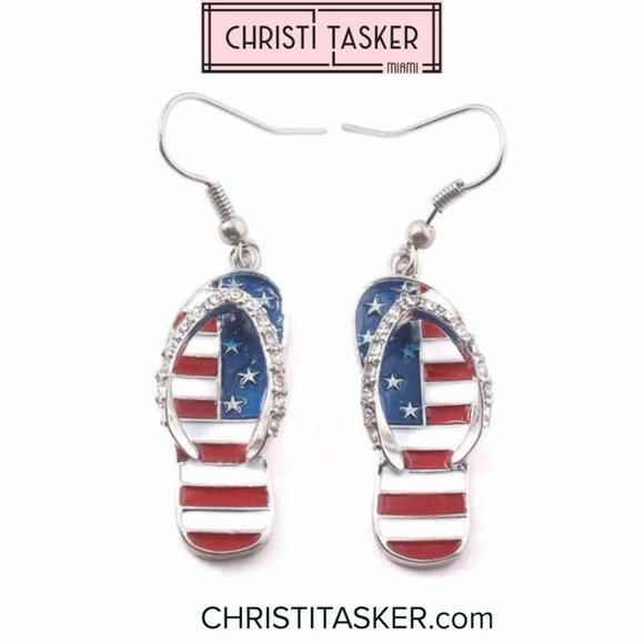 Freedom & Flip Flop American Flag Earrings - Picture 1 of 6